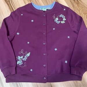 Vintage Shenanigans Sweater Womens Petite XL Purple Floral Embroidered Button Up
